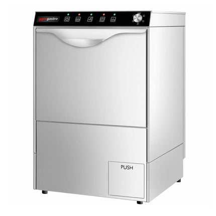 GGM Gastro Undercounter Commercial Dishwasher - 500mm Basket - Manual Controls - 3.55kW - with Drain, Rinse Aid & Detergent Pumps
