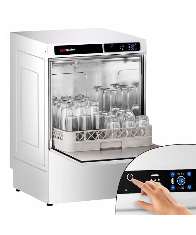 GGM Gastro Undercounter Commercial Dishwasher - 500mm Basket - Touch Controls - 3.6kW - with Drain, Rinse Aid & Detergent Pumps
