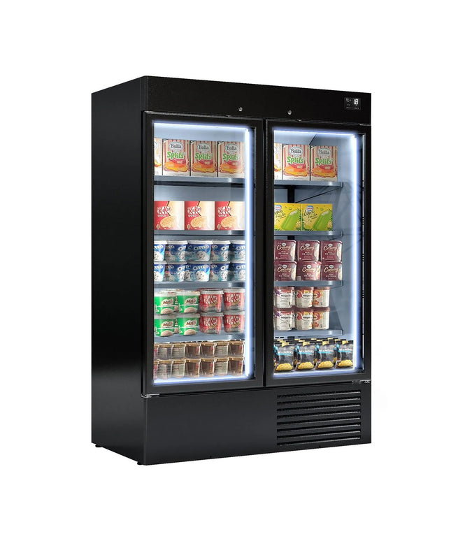GGM Gastro Upright Display Freezer - 1310L - with 2 glass sliding doors - Black