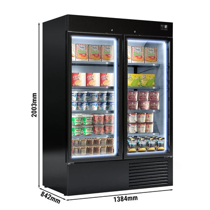GGM Gastro Upright Display Freezer - 1310L - with 2 glass sliding doors - Black