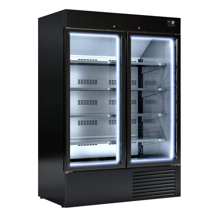 GGM Gastro Upright Display Freezer - 1310L - with 2 glass sliding doors - Black