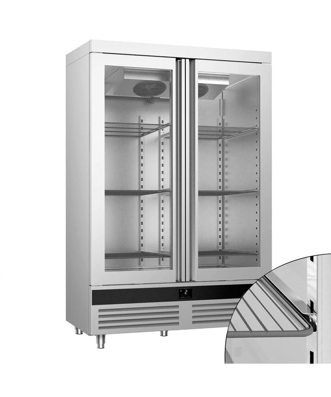 GGM Gastro Upright Display Fridge Stainless steel PREMIUM - 1200L - with 2 glass doors