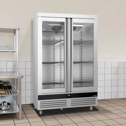 GGM Gastro Upright Display Fridge Stainless steel PREMIUM - 1200L - with 2 glass doors