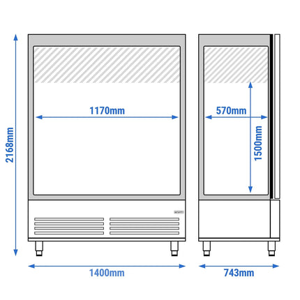 GGM Gastro Upright Display Fridge Stainless steel PREMIUM - 1200L - with 2 glass doors