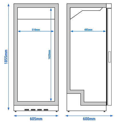GGM Gastro Upright Display Fridge Stainless steel PREMIUM - 400L - with 1 glass door - Static cooling with fan assist