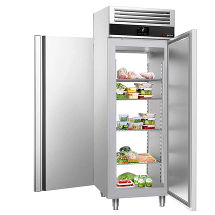 GGM Gastro Upright Fridge Stainless steel PREMIUM - GN 2/1 - with 2 doors & Support grids - Pass-through