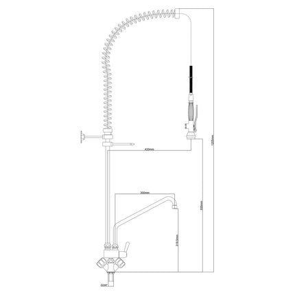 GGM Gastro Vòi Xịt Tráng Sơ Bộ Monobloc 2000 - Gắn Tường - Kèm Vòi Xoay, Ống Mềm & Giá Treo Tường