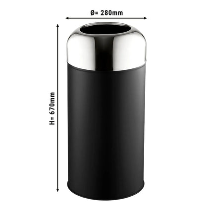 GGM Gastro Waste bin - Open-top bin - 40L - 670(H)x280(W)x280(D)mm - Black/Silver - Stainless steel