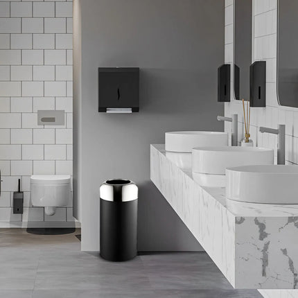 GGM Gastro Waste bin - Open-top bin - 40L - 670(H)x280(W)x280(D)mm - Black/Silver - Stainless steel