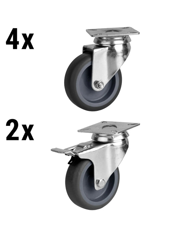 GGM Gastro Wheels set - with 2 braked & 4 unbraked wheels - 85x140x130mm - for BGKF, GTF, KTF, KTGFF, KUF & ZTSF - Bolt-on top plate, axle bolted