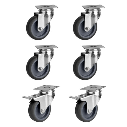 GGM Gastro Wheels set - with 2 braked & 4 unbraked wheels - 85x140x130mm - for BGKF, GTF, KTF, KTGFF, KUF & ZTSF - Bolt-on top plate, axle bolted