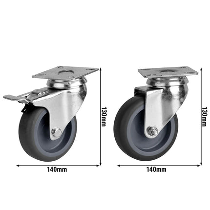 GGM Gastro Wheels set - with 2 braked & 4 unbraked wheels - 85x140x130mm - for BGKF, GTF, KTF, KTGFF, KUF & ZTSF - Bolt-on top plate, axle bolted