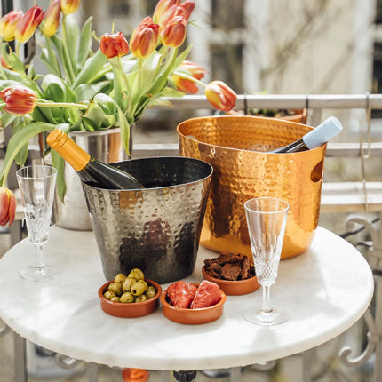 GGM Gastro Wine & Champagne Bucket - Aluminium, Hammered, Gunmetal Look - 2.1 litres - Ø205mm - Height:170mm - Black