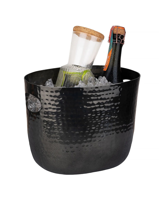 GGM Gastro Wine & Champagne Bucket - Aluminium, Hammered, Gunmetal Look - 3.9 litres - Ø190mm - Height:200mm - Black - with handles