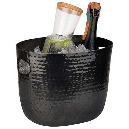 GGM Gastro Wine & Champagne Bucket - Aluminium, Hammered, Gunmetal Look - 3.9 litres - Ø190mm - Height:200mm - Black - with handles