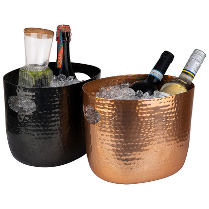 GGM Gastro Wine & Champagne Bucket - Aluminium, Hammered, Gunmetal Look - 3.9 litres - Ø190mm - Height:200mm - Black - with handles