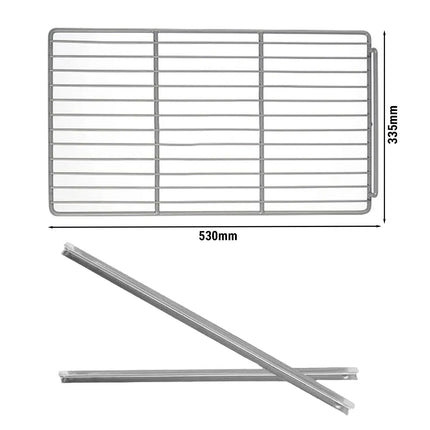 GGM Gastro Wire shelf - plastic-coated - 530x355mm - GN 1/1 - Left & Right stop - incl. 2 pairs of stainless steel rails - for Refrigerated Worktable KTS, GTS & Refrigerated prep table ZBG