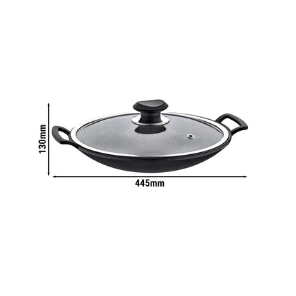 GGM Gastro Wok - Ø 340mm - Height: 130mm - Non-stick - with glass lid - Black - suitable for all hob types including induction