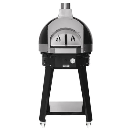GGM Gastro Wood-Fired Pizza Oven - Single Deck - Black - up to 400°C - incl. Base frame - with Wheels