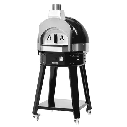 GGM Gastro Wood-Fired Pizza Oven - Single Deck - Black - up to 400°C - incl. Base frame - with Wheels