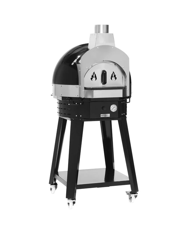 GGM Gastro Wood-Fired Pizza Oven - Single Deck - Black - up to 400°C - with Base frame