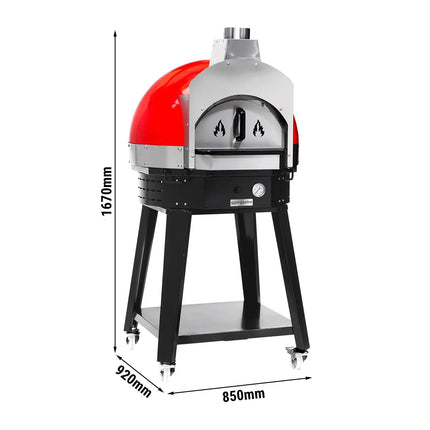 GGM Gastro Wood-Fired Pizza Oven - Single Deck - Red - up to 400°C - with Base frame