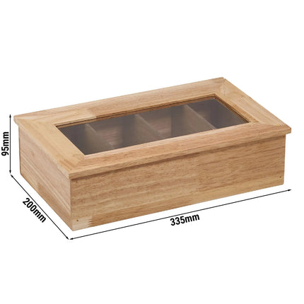 GGM Gastro Wooden Tea Box - 4 Compartments - with Viewing Window (Acrylic Lid) - without Engraving - Brown