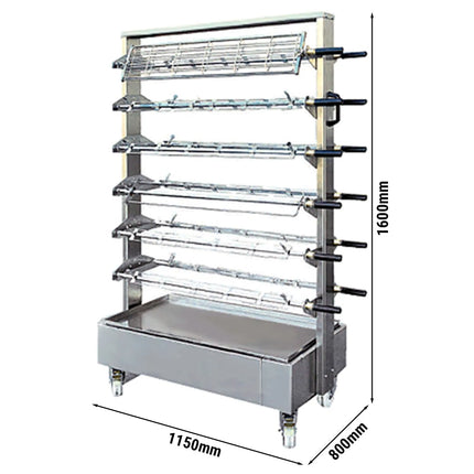 GGM Gastro Xe Đẩy Xiên Di Động 24 Xiên - 1150x800x1600mm - Thép Không Gỉ - Cho Lò Quay