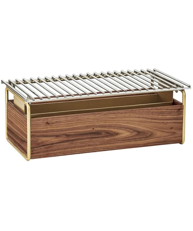 Giá Đỡ Nồi Hâm Nóng Cal-Mil 3722-46 Có Ngăn Nhiên Liệu 55.9 x 30.5 cm, Gỗ Óc Chó/Đồng Thau