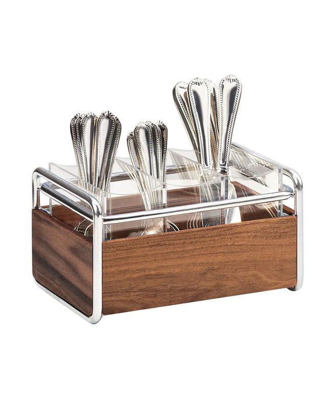 Giá Đựng Dao Muỗng Nĩa Cal-Mil 3700-49 3 Ngăn 24.1 x 16.5 x 14 cm Gỗ Óc Chó/Chrome