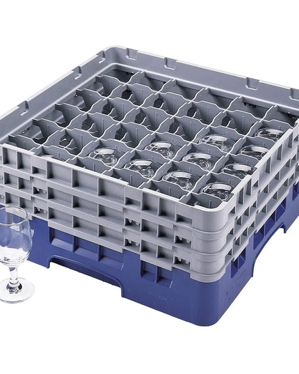 Giá Đựng Ly Camrack® Cambro 36S638186 36 Ngăn - 3 Thanh Nối Xám, Màu Xanh Navy