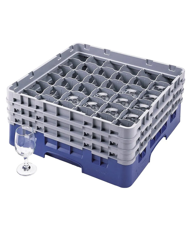 Giá Đựng Ly Camrack® Cambro 36S638186 36 Ngăn - 3 Thanh Nối Xám, Màu Xanh Navy