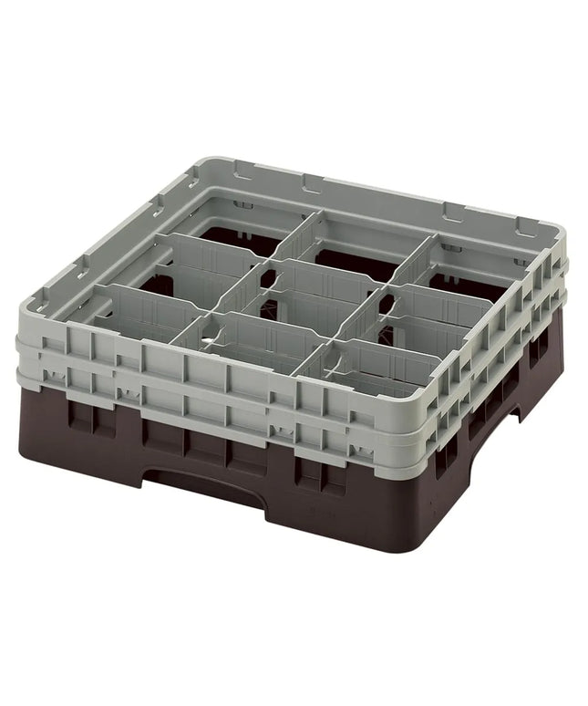 Giá Đựng Ly Camrack® Cambro 9S434167 9 Ngăn - (2) Thanh Nối Xám, Màu Nâu