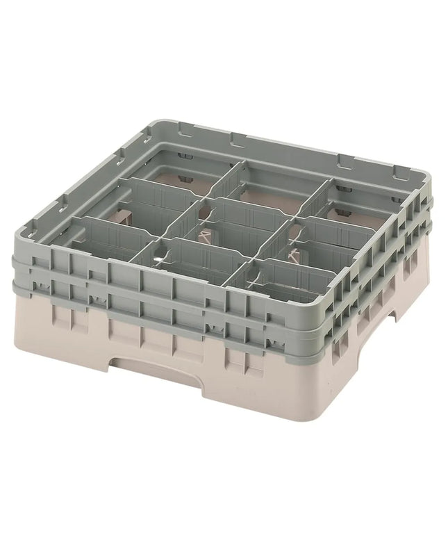 Giá Đựng Ly Camrack® Cambro 9S434184 9 Ngăn - (2) Thanh Nối Xám, Màu Beige