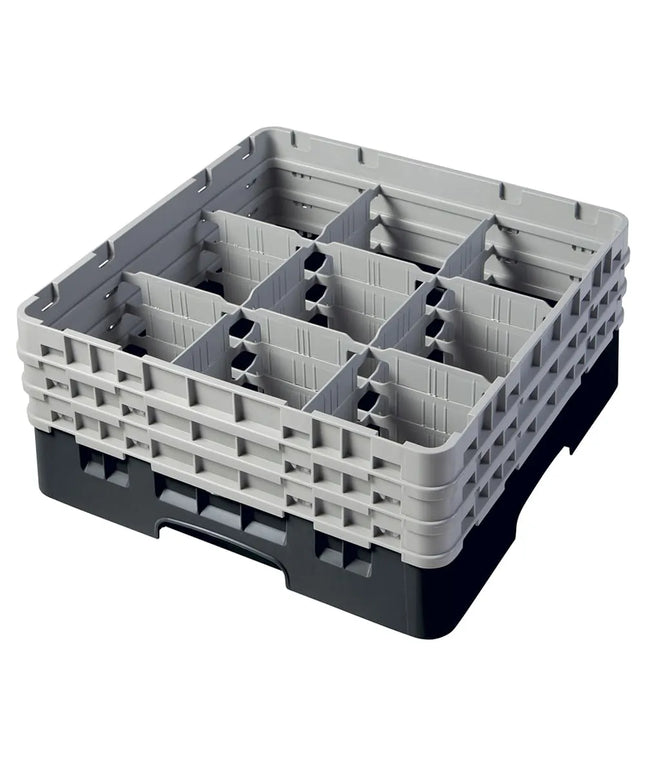 Giá Đựng Ly Camrack® Cambro 9S638110 9 Ngăn - 3 Thanh Nối Xám, Màu Đen