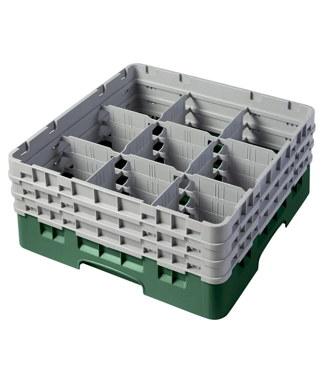 Giá Đựng Ly Camrack® Cambro 9S638119 9 Ngăn - 3 Thanh Nối Xám, Màu Xanh Lá Sherwood