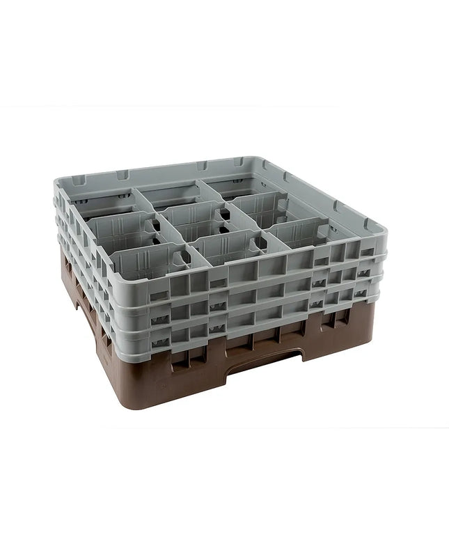 Giá Đựng Ly Camrack® Cambro 9S638167 9 Ngăn - 3 Thanh Nối Xám, Màu Nâu
