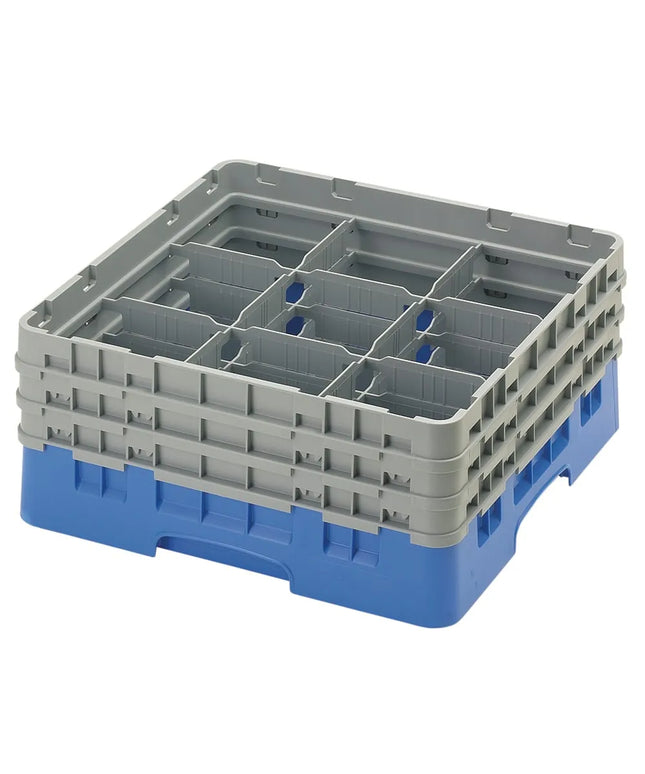Giá Đựng Ly Camrack® Cambro 9S638168 9 Ngăn - 3 Thanh Nối Xám, Màu Xanh Dương