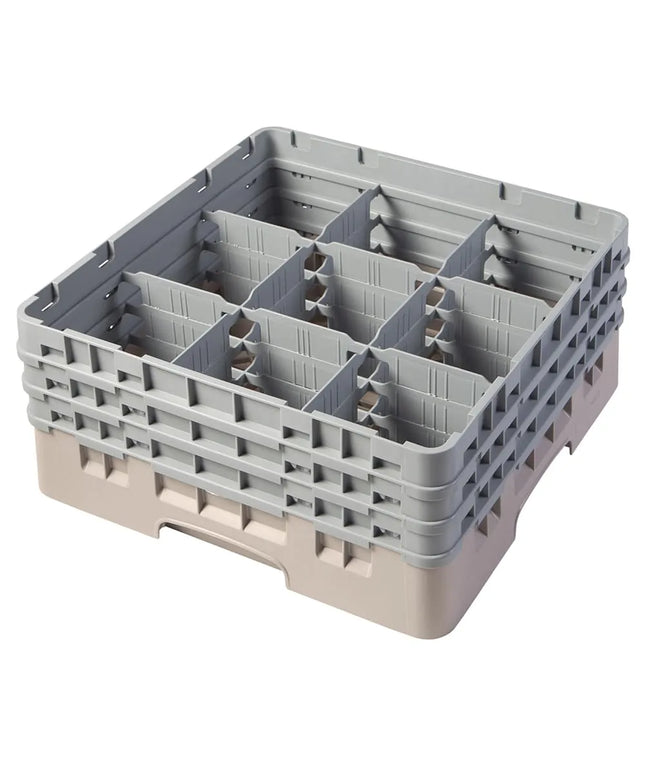 Giá Đựng Ly Camrack® Cambro 9S638184 9 Ngăn - 3 Thanh Nối Xám, Màu Beige