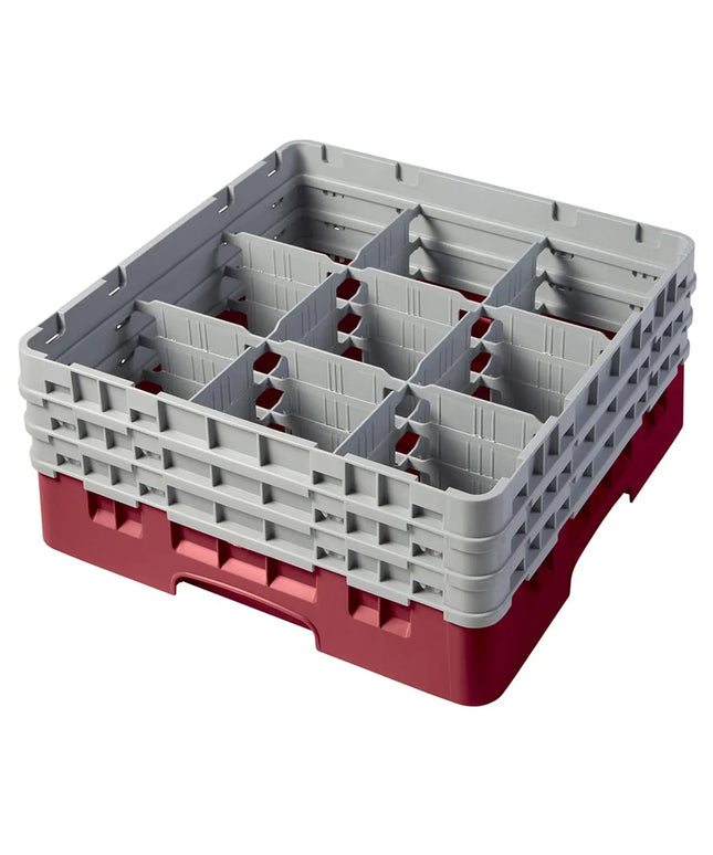 Giá Đựng Ly Camrack® Cambro 9S638416 9 Ngăn - 3 Thanh Nối Màu Xám, Đỏ Cranberry