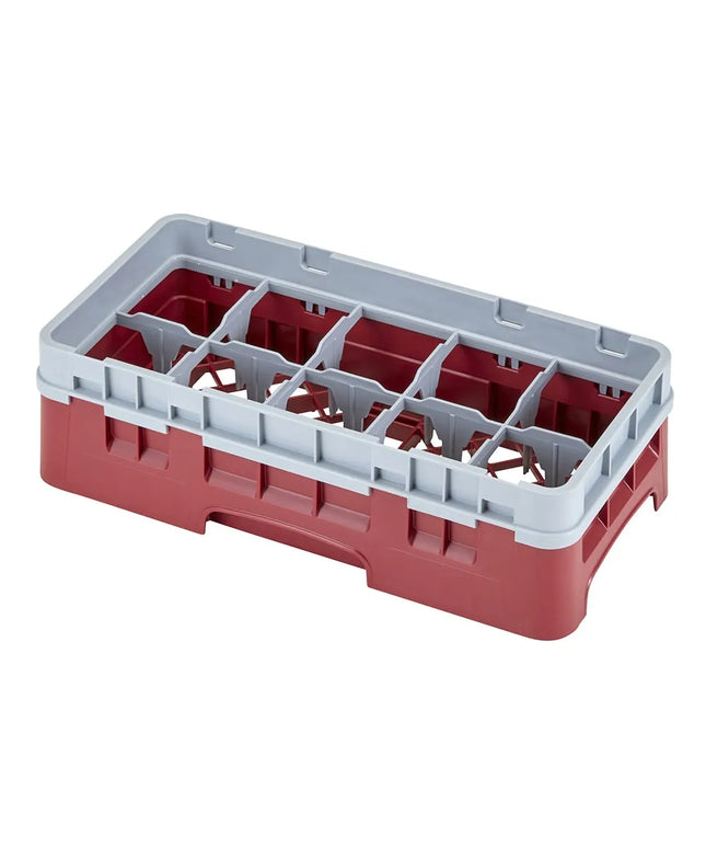 Giá Rửa Ly Camrack Cambro 10HS318416 - Có Thanh Nối, 10 Ngăn, Màu Cranberry
