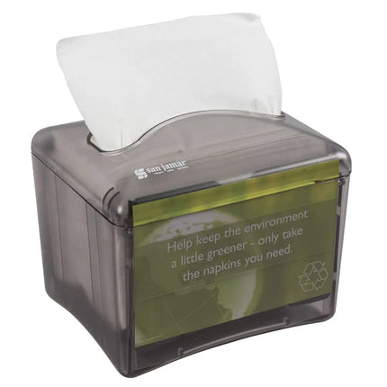 Hộp Đựng Khăn Ăn Interfold Để Bàn San Jamar H4003TBK 200 Tờ, Khe Quảng Cáo, Đen Ngọc Trai
