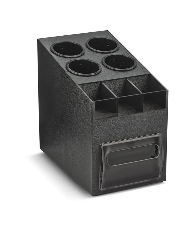 Hộp Đựng Khăn Giấy Vollrath CTNFO-06 100 Tờ Có (3) Ngăn Gia Vị & (4) Ngăn Dao Muỗng - 22.9 x 38.6 cm, Nhựa, Đen