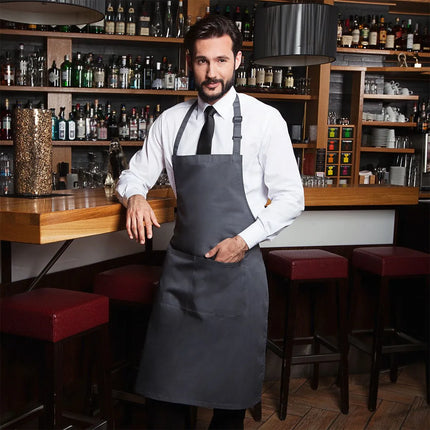 KARLOWSKY | Basic Chef Bib Apron with 2-Section Pocket – Anthracite - 75×90 cm - Poly-Cotton 65/35