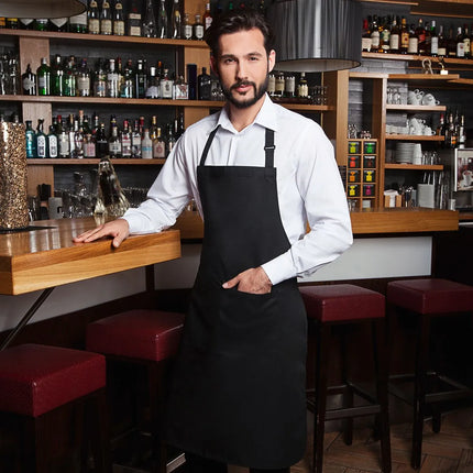 KARLOWSKY | Basic Chef Bib Apron with 2-Section Pocket – Black - 75×90 cm - Poly-Cotton 65/35