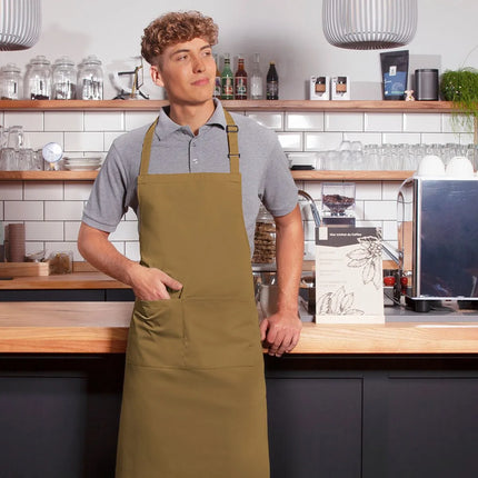 KARLOWSKY | Basic Chef Bib Apron with 2-Section Pocket – Camel - 75×90 cm - Poly-Cotton 65/35