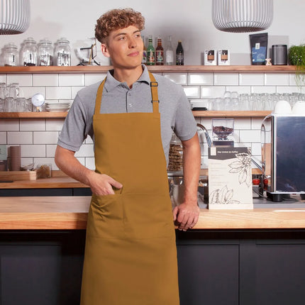 KARLOWSKY | Basic Chef Bib Apron with 2-Section Pocket – Mustard - 75×90 cm - Poly-Cotton 65/35