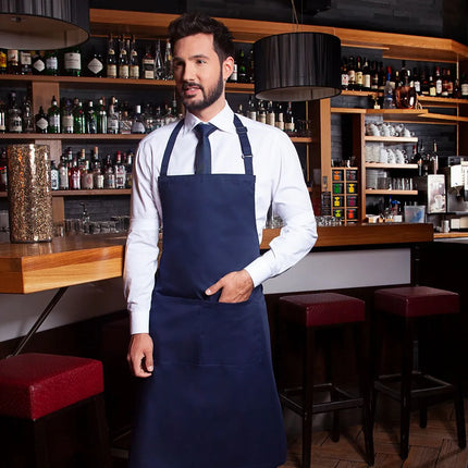 KARLOWSKY | Basic Chef Bib Apron with 2-Section Pocket – Navy - 75×90 cm - Poly-Cotton 65/35