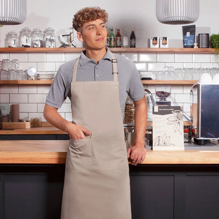 KARLOWSKY | Basic Chef Bib Apron with 2-Section Pocket – Sand - 75×90 cm - Poly-Cotton 65/35