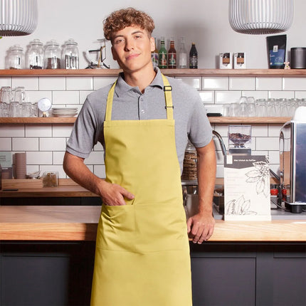 KARLOWSKY | Basic Chef Bib Apron with 2-Section Pocket – Sun Yellow - 75×90 cm - Poly-Cotton 65/35